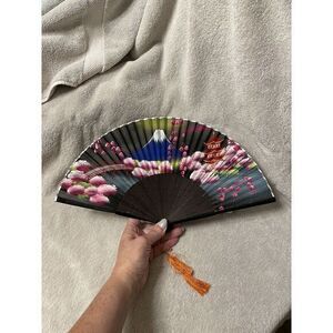 Vintage Silk‎ Hand Fan 8.5" Mt Fuji